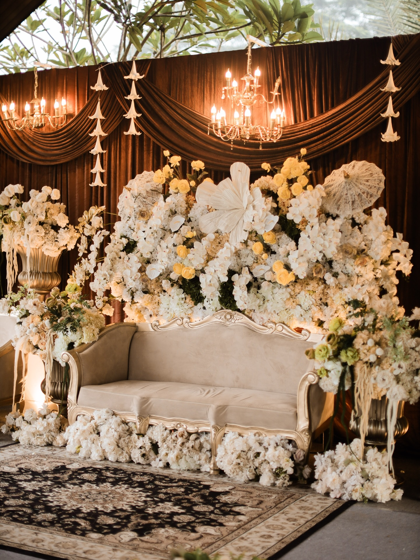Wedding stage with white and yellow flowers